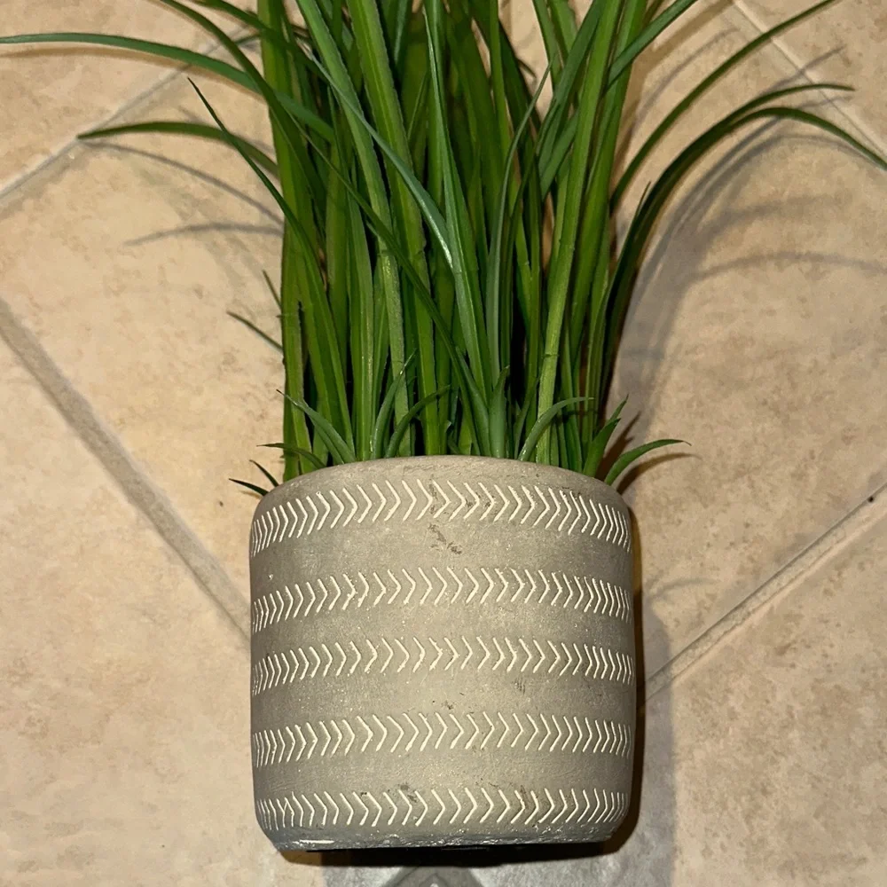 Lush Green Faux Plant in Textured Gray Pot